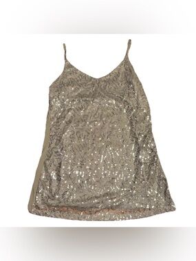 Vanity Essentials Silver Sequin Lace Cami Top Y2K Aesthetic Size Large Babydoll